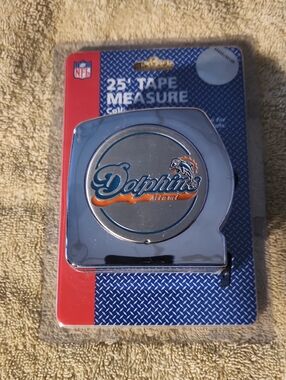 NFL Chrome Tape Measure with Dolphins Logo in Silver, Teal, Orange